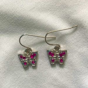 Pink and Silver Butterfly Dangly Earrings